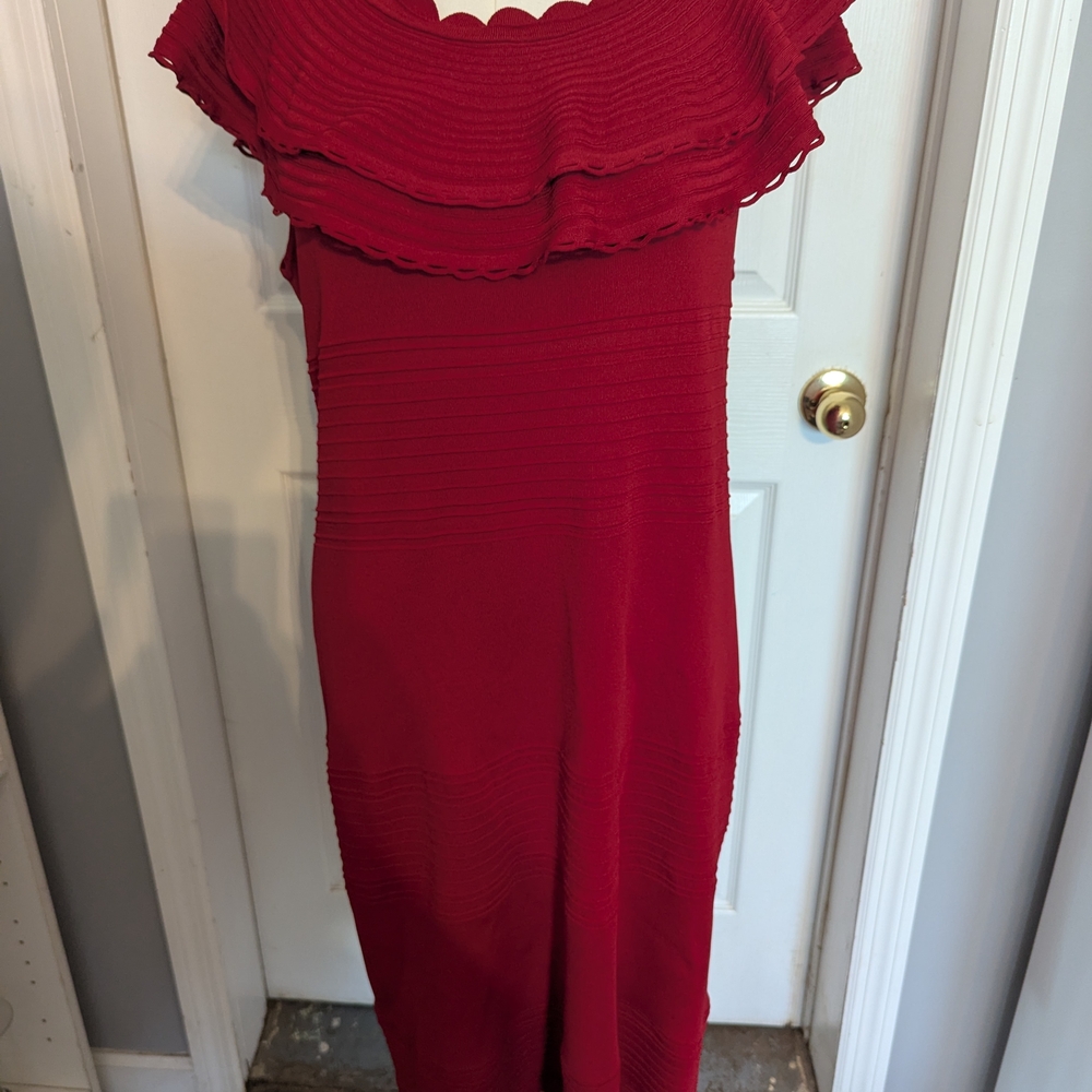 Eliza J 2X Off the Shoulder Red Layered Midi Dress